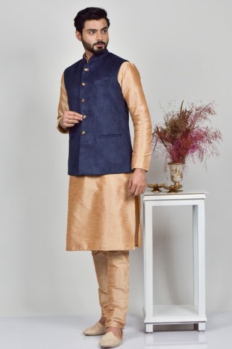 Navy Blue Plain Indian Men's Waistcoat