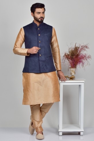 Navy Blue Plain Indian Men's Waistcoat