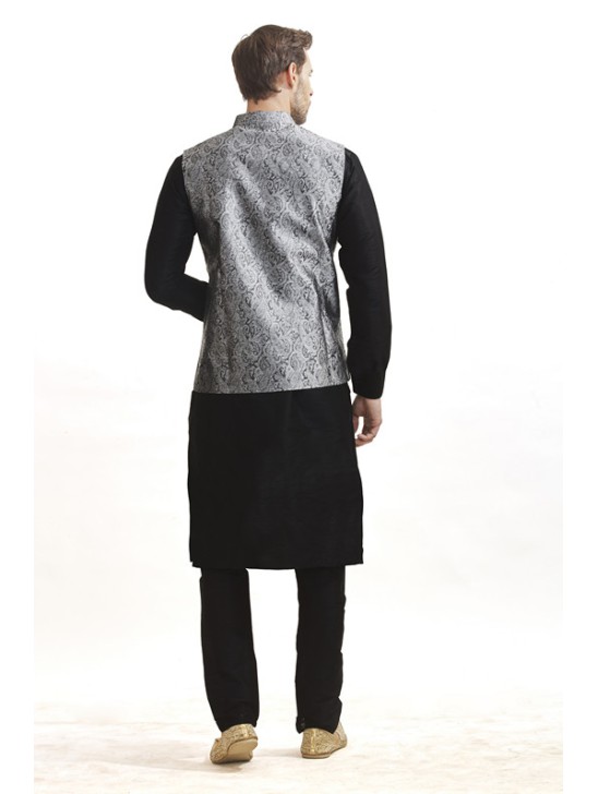 BLACK KURTA AND GREY JACKET STYLISH PAJAMA INDIAN SUIT BLACK KURTA AND GREY JACKET STYLISH PAJAMA INDIAN SUIT