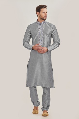 GREY INDIAN EID READY MADE KURTA AND PYJAMA
