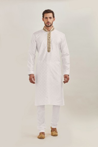WHITE PRINTED PAKISTANI VINTAGE STYLE KURTA PYJAMA