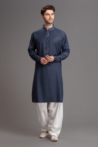 ELEGANT MIDNIGHT NAVY BLUE MEN SALWAR KAMEEZ OUTFIT