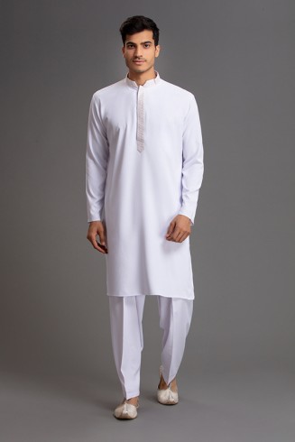 WHITE PATHANI PAKHTON READYMADE PAKISTANI MENS KURTA SALWAR