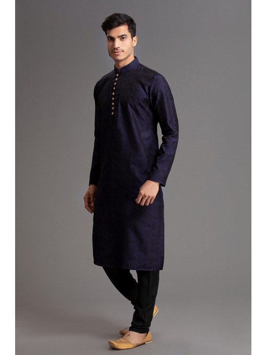 NAVY BLUE SELF PRINTED READYMADE KURTA PAJAMA SUIT NAVY BLUE SELF PRINTED READYMADE KURTA PAJAMA SUIT