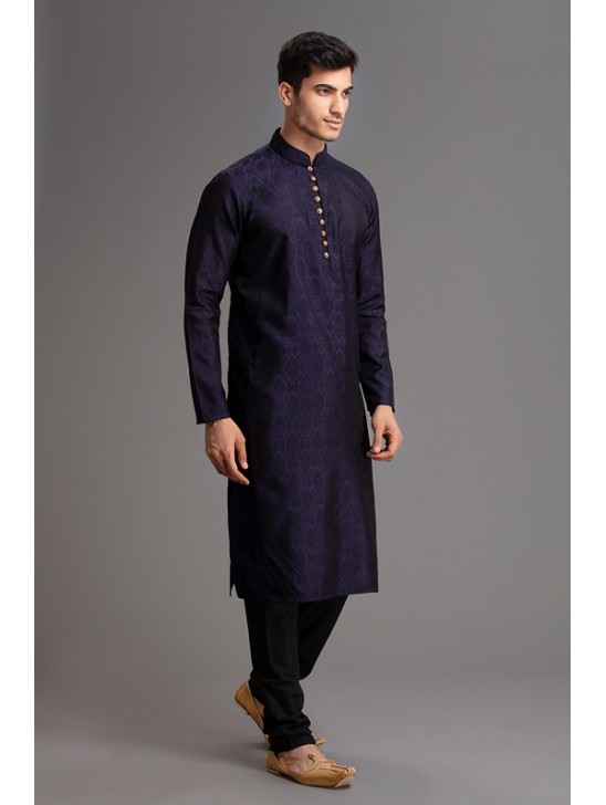 NAVY BLUE SELF PRINTED READYMADE KURTA PAJAMA SUIT NAVY BLUE SELF PRINTED READYMADE KURTA PAJAMA SUIT