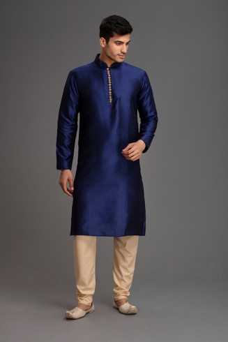NAVY BLUE AND BEIGE AFGHANI LOOK MENSWEAR PAJAMA KURTA SUIT