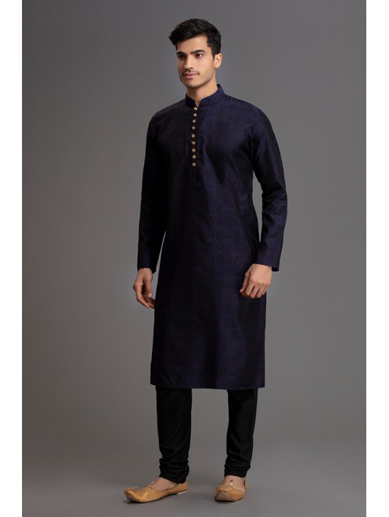 NAVY BLUE SELF PRINTED READYMADE KURTA PAJAMA SUIT NAVY BLUE SELF PRINTED READYMADE KURTA PAJAMA SUIT