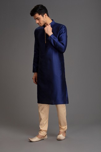NAVY BLUE AND BEIGE AFGHANI LOOK MENSWEAR PAJAMA KURTA SUIT