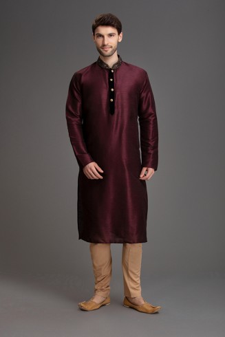 DARK MAROON INDIAN WEDDING MENSWEAR KURTA PAJAMA