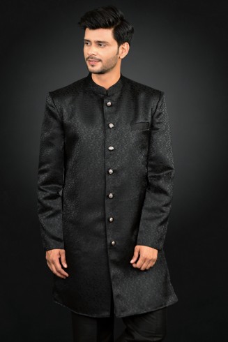 Black Coat Designer Kurta Indian Menswear Pajama Suit 
