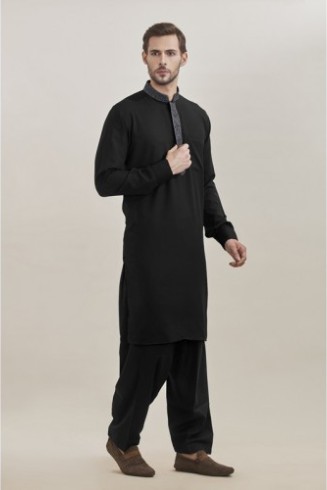 BLACK KURTA AND SHALWAR READY MADE MENSWEAR SUIT