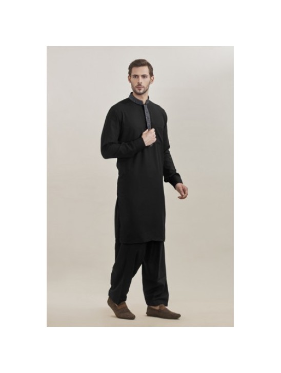 BLACK KURTA AND SHALWAR READY MADE MENSWEAR SUIT BLACK KURTA AND SHALWAR READY MADE MENSWEAR SUIT