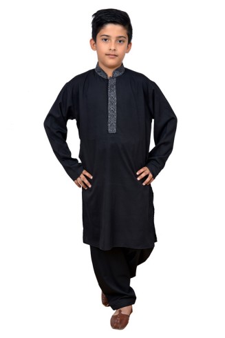 ZBAC-01 BLACK POLYESTER READY MADE BOYS WEAR SHALWAR KAMEEZ 