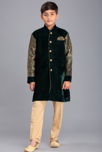 DARK GREEN AND BEIGE BOYS WEAR EID SUIT