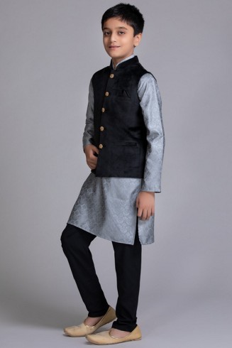 GREY AND BLACK CHILDREN SHALWAR KAMEEZ WAISTCOAT SUIT