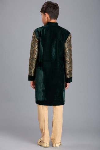 DARK GREEN AND BEIGE BOYS WEAR EID SUIT