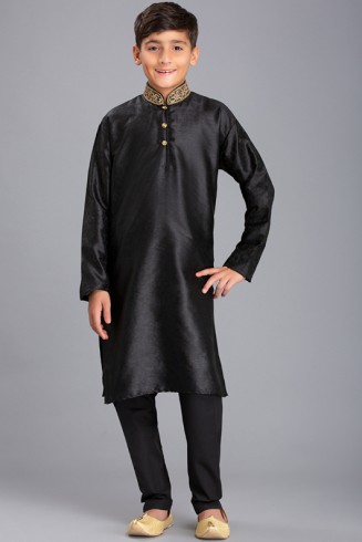 BLACK STITCHED BOYS KURTA AND PAJAMA EID SUIT