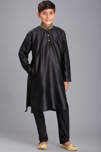 BLACK STITCHED BOYS KURTA AND PAJAMA EID SUIT