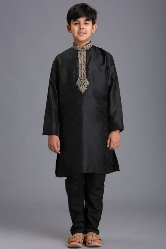 BLACK PAKISTANI DESIGNER BOYS KURTA SHALWAR 
