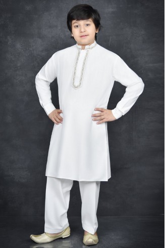 OFF WHITE  KIDS BOYS EMBROIDERED KURTA SHALWAR