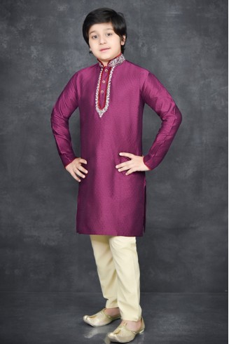 PLUM & BEIGE VIBRANT READYMADE KURTA PYJAMA