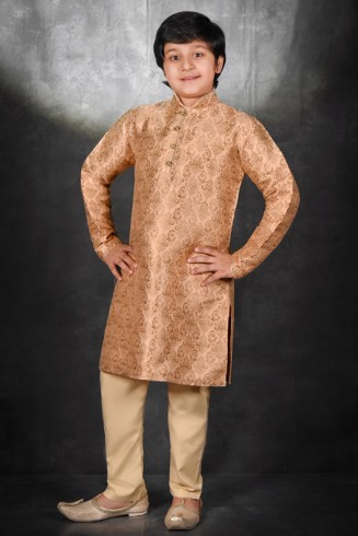 PEACH STYLISH JACQUARD READYMADE PAKSITANI BOYS KURTA PAJAMA