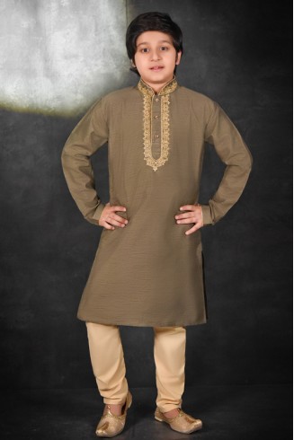 KHAKHI LITTLE KID BOY INDIAN STYLE KURTA PAJAMA