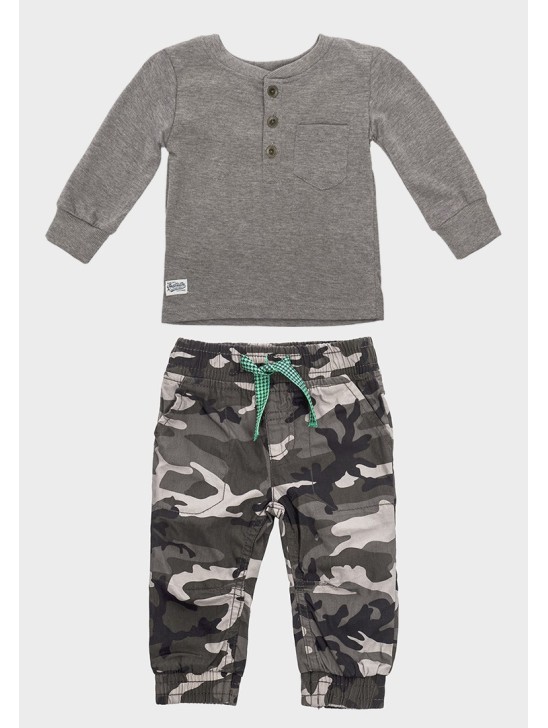 Charcoal Grey Boys Designer Top + Camo Pants Set Charcoal Grey Boys Designer Top + Camo Pants Set