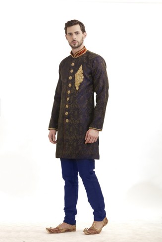 NAVY BLUE HEAVY EMBROIDERED SMART MEN KURTA PYJAMA DRESS
