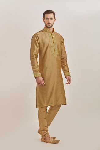MUSTARD KURTA AND PYJAMA INDIAN WEDDING WEAR MENS SUIT