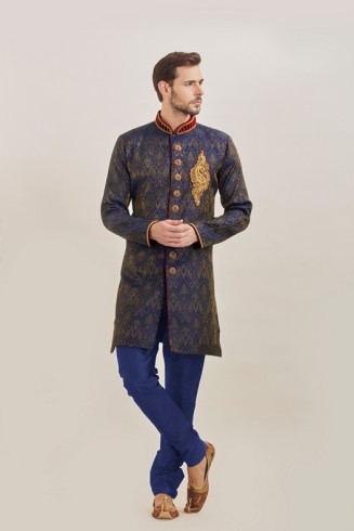NAVY BLUE HEAVY EMBROIDERED SMART MEN KURTA PYJAMA DRESS