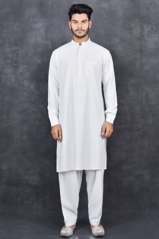 BRILLIANT WHITE READY TO WEAR MEN'S MODEST SALWAR KURTA SET