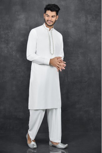 OFF WHITE PAKISTANI MEN’S STYLISH KURTA SALWAR 