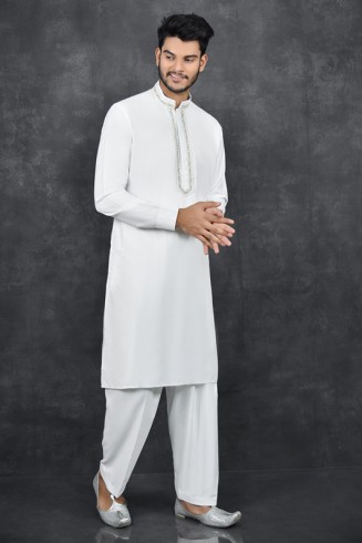 OFF WHITE PAKISTANI MEN’S STYLISH KURTA SALWAR 