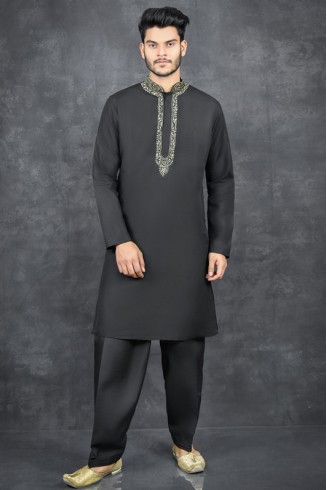 Black Indian Pakistani Ready To Wear Mens Shalwar Kameez