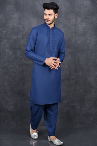 NAVY BLUE READY TO WEAR PAKISTANI MEN'S SHALWAR KAMEEZ