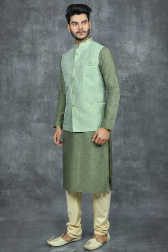 GREEN PAKISTANI MEN'S READYMADE WAISTCOAT