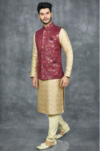 MAROON INDIAN NEHRU MEN'S JACKET 