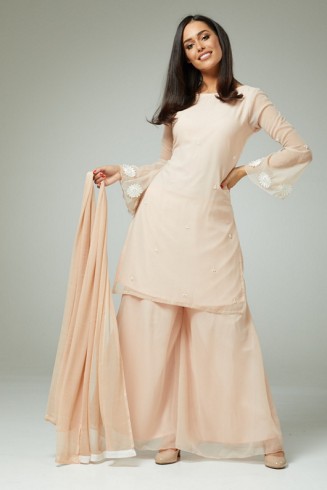 BEIGE READY TO WEAR PAKISTANI PRET WEAR SHARARA SUIT