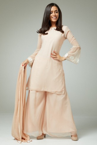 BEIGE READY TO WEAR PAKISTANI PRET WEAR SHARARA SUIT