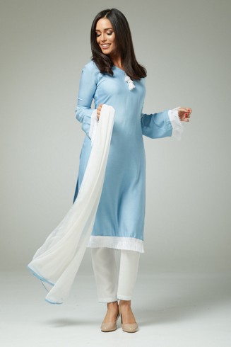 UNIQUE SKY BLUE AND WHITE PAKISTANI DESIGNER READYMADE SALWAR SUIT