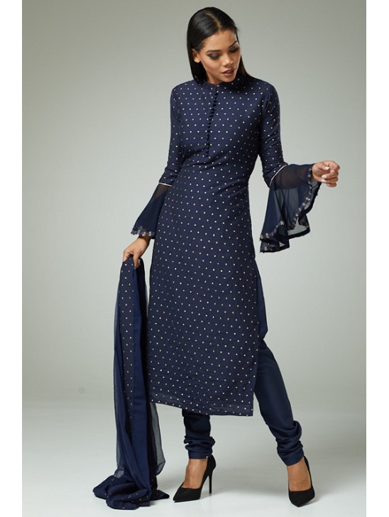 NAVY BLUE DESIGNER PARTY WEAR CHURIDAR SUIT NAVY BLUE DESIGNER PARTY WEAR CHURIDAR SUIT