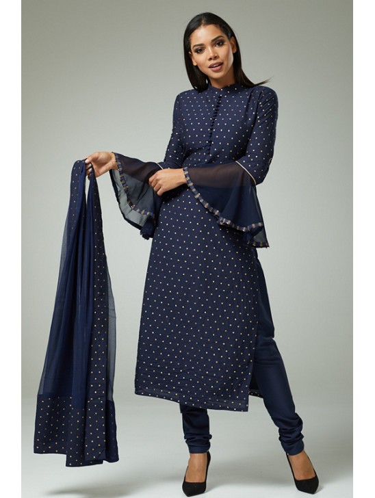 NAVY BLUE DESIGNER PARTY WEAR CHURIDAR SUIT NAVY BLUE DESIGNER PARTY WEAR CHURIDAR SUIT