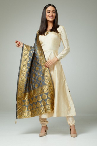 FAWN A LINE INDIAN BANARSI STYLE DUPATTA SALWAR KAMEEZ