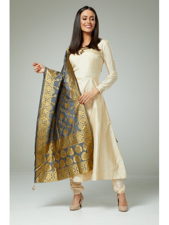 FAWN A LINE INDIAN BANARSI STYLE DUPATTA SALWAR KAMEEZ FAWN A LINE INDIAN BANARSI STYLE DUPATTA SALWAR KAMEEZ