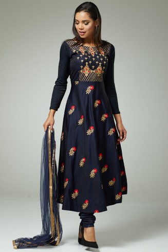 NAVY BLUE REGAL EMBROIDERED CHURIDAR SUIT