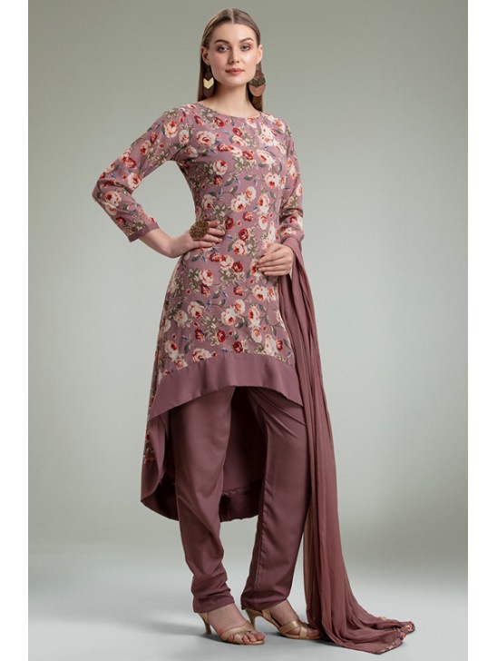 MAUVE FLORAL PRINTED PAKISTANI PARTY WEAR DRESS MAUVE FLORAL PRINTED PAKISTANI PARTY WEAR DRESS