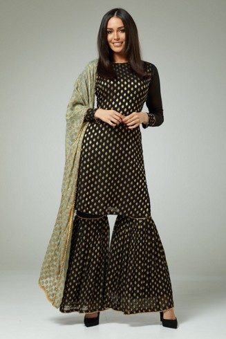 BLACK INDIAN FESTIVE WEDDING GHARARA DRESS