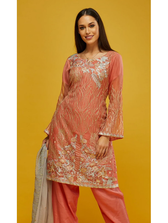 PINK DESIGNER READYMADE CHIFFON SALWAR SUIT