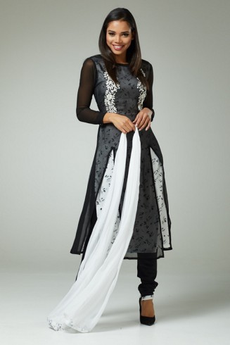 ELEGANT BLACK AND WHITE EVENING WEAR READYMADE SALWAR SUIT